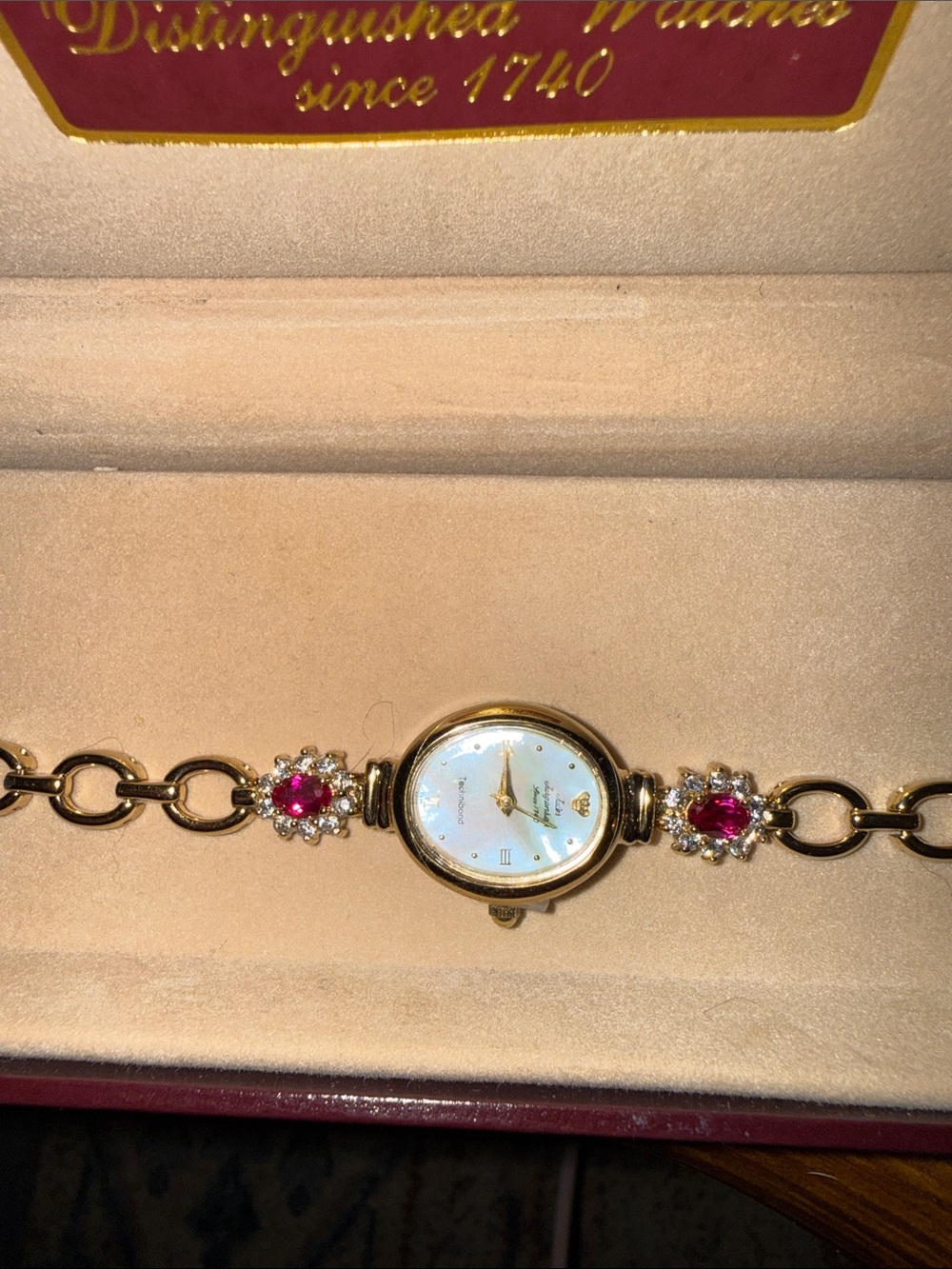 Vintage Jules Jurgensen Women's Bracelet Watch with Pink Gem Accents